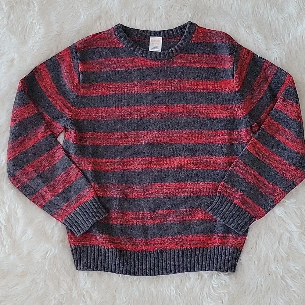 Gymboree Marled Red And Gray Striped Pullover Sweater Boys Size 7/8